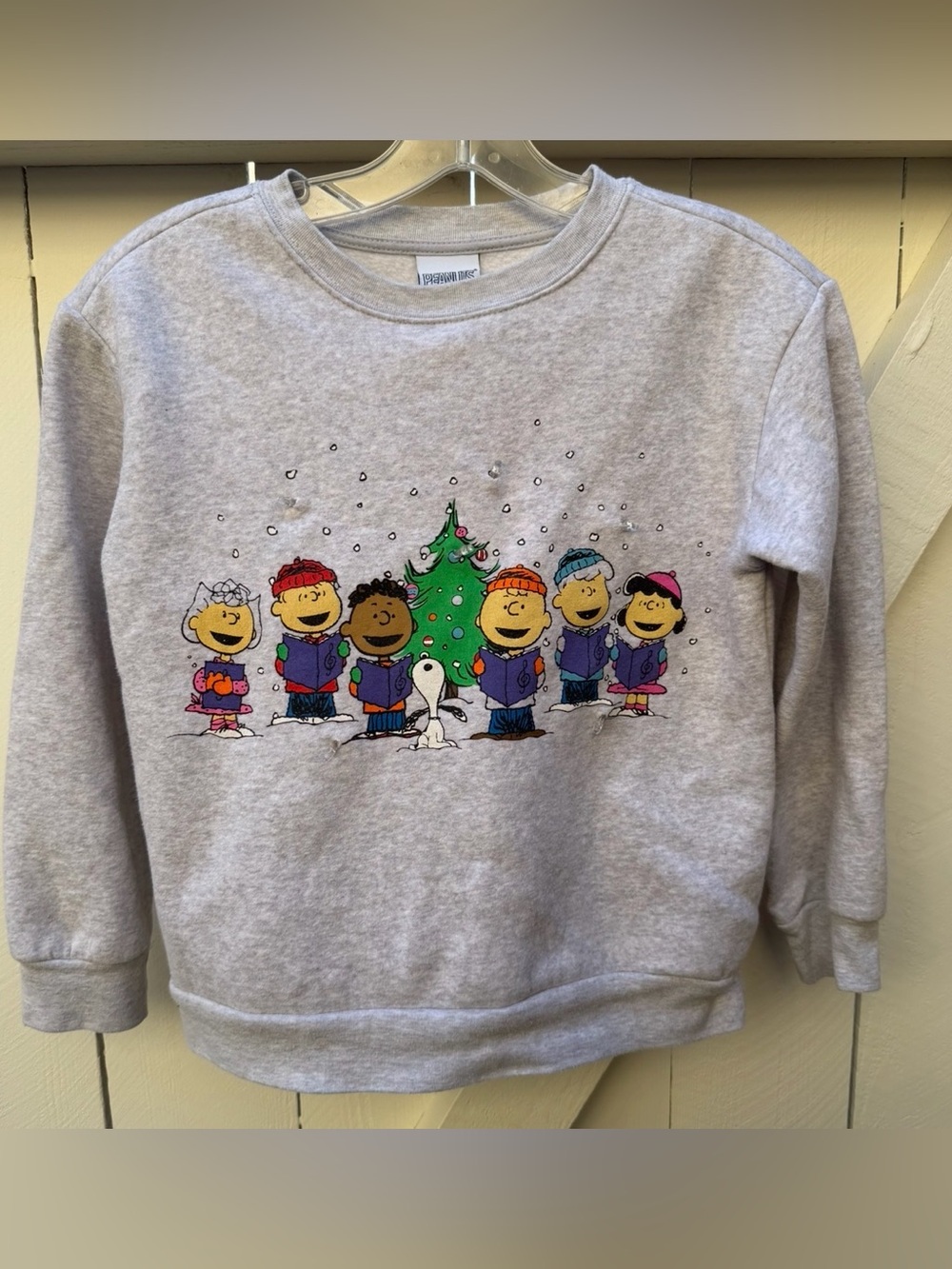 Peanuts Gray Kids Holiday Sweatshirt with Carolers size 8